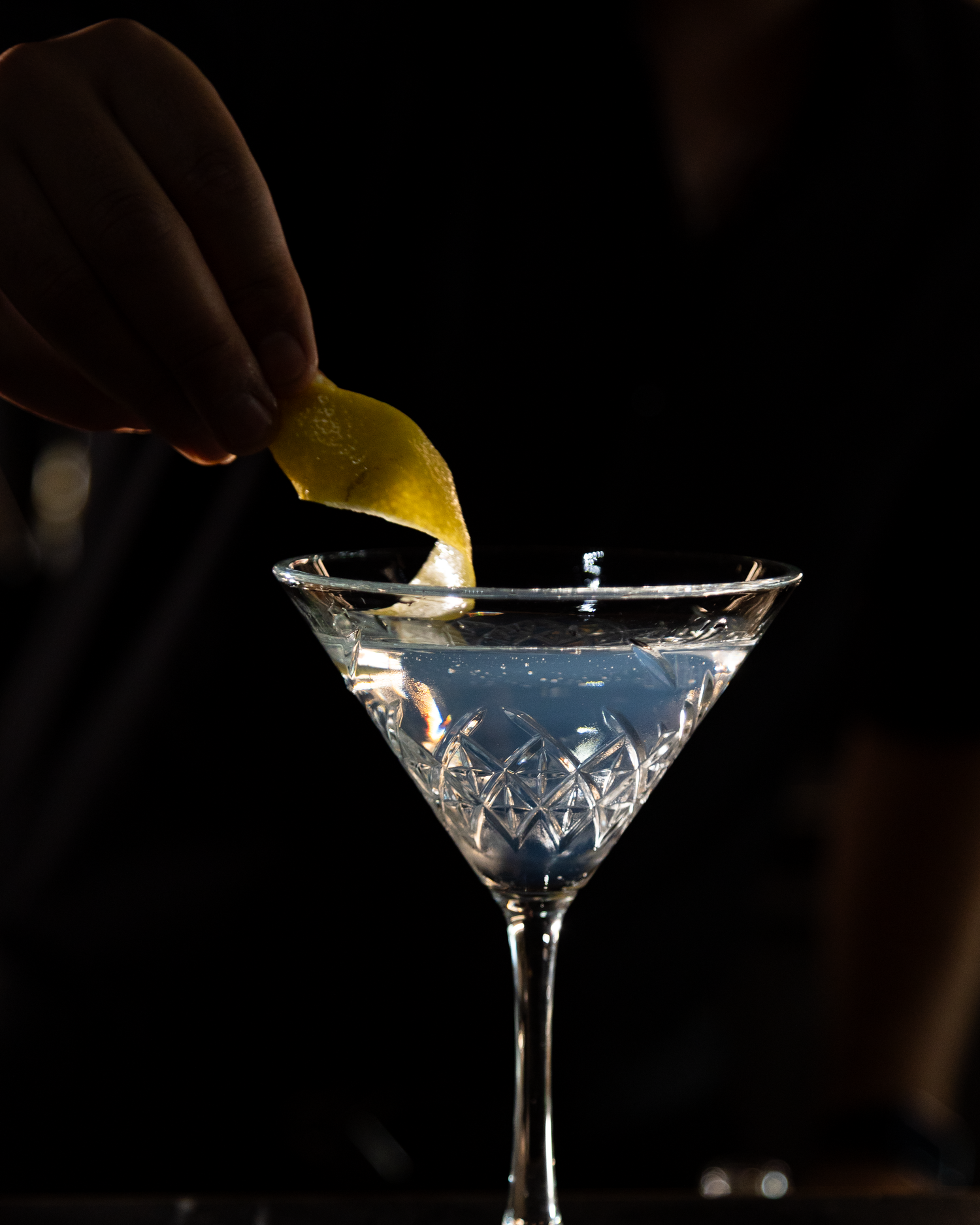 Martini-glas mit Gin und einer Zitronenscheibe